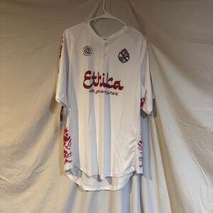 Ethika Football Club 2 Button White Soccer Jersey with Red Floral Graphic